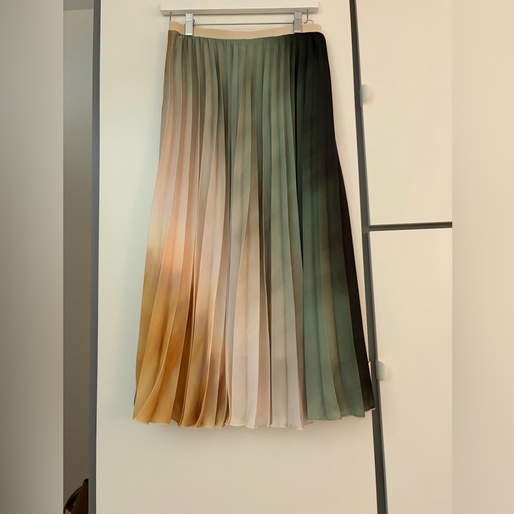 Mango Ombre Pleated Midi Skirt in Black, Brown, Cream, and Green